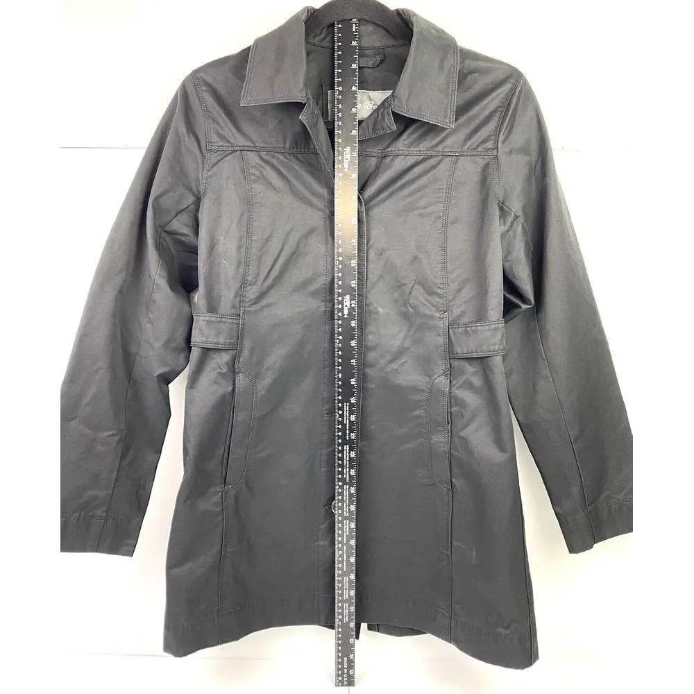 Eddie Bauer Women's XS Long Black Trench Style Raincoat Cotton Nylon‎